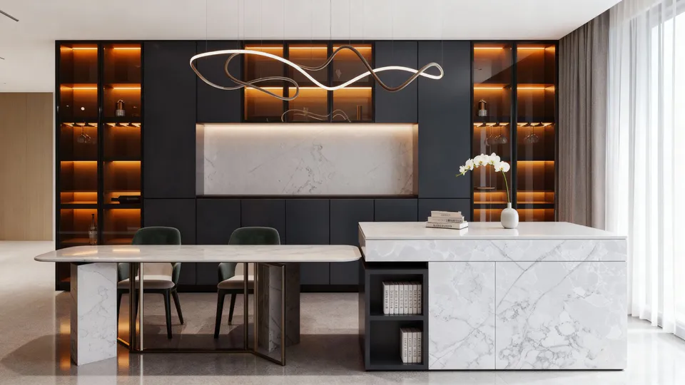 Installed stone and cabinetry environment prepared for project supply review